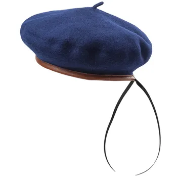 

DOUBCHOW Women's PU Leather Trimmed Amy Berets Beanie French Hat 2020 New Beret Maiden Wool Military Baret Beanie Cap Flat Hat