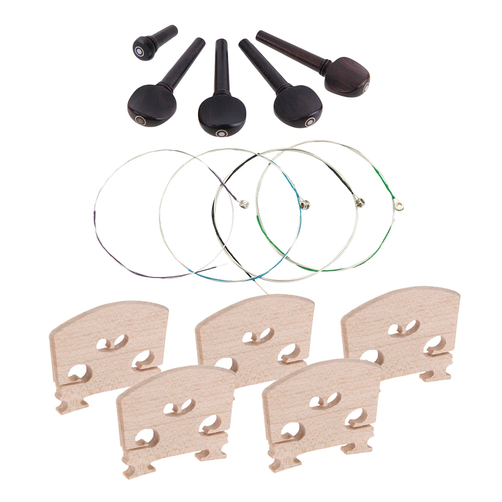 Ebony Скрипка колышки+ Endpin+ кленовый мост+ Струны для 4/4 скрипки скрипка части