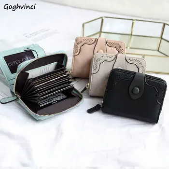 

Mini Wallets Women Solid Retro Zippers Card Holder Small Money Bag Coin Pocket Photo Holder Ins Fashion Students Stylish Korean