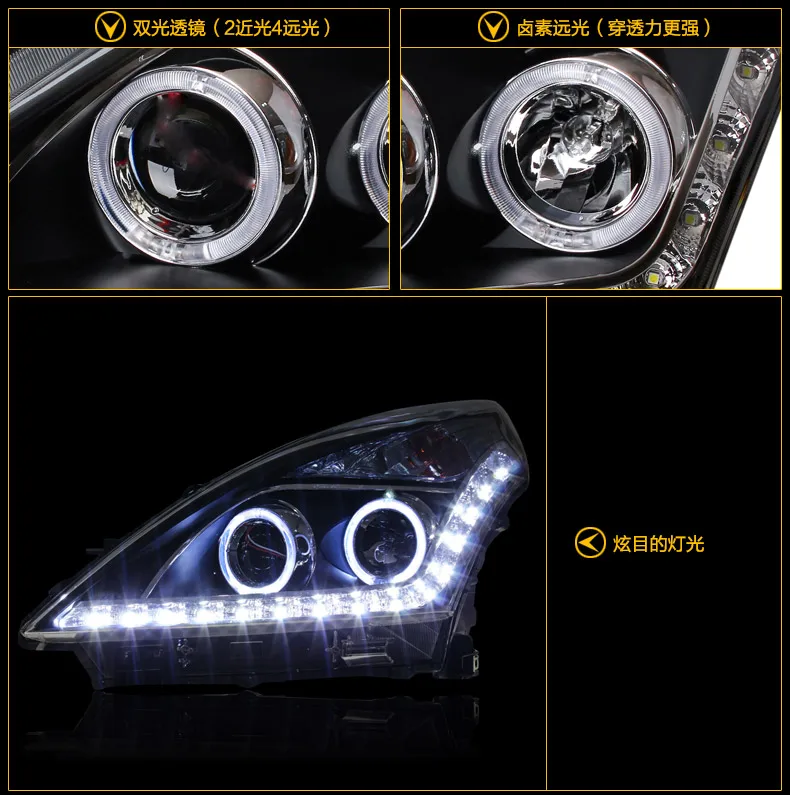 Автомобильный Стайлинг для Nissan Teana фары 2008-2011 Altima светодиодный фары DRL Биксеноновые линзы Высокий Низкий Луч парковочная противотуманная фара