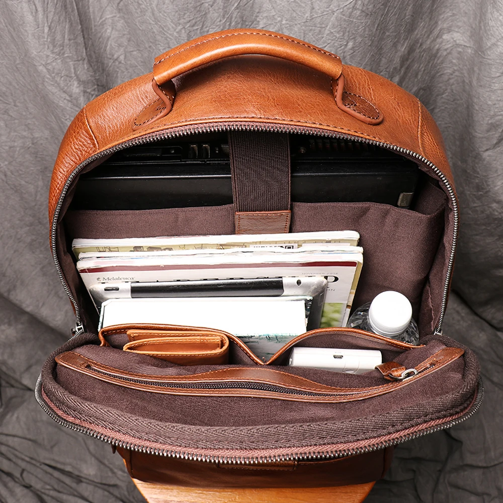 ZRCX Genuine Leather Men Backpack 14 Inch Laptop Backpack
