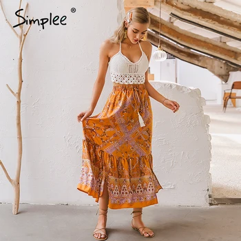 

Simplee Bohemian floral print women skirt Tassel elastic waist female a-line long skirt Spring summer ladies holiday skirts 2020
