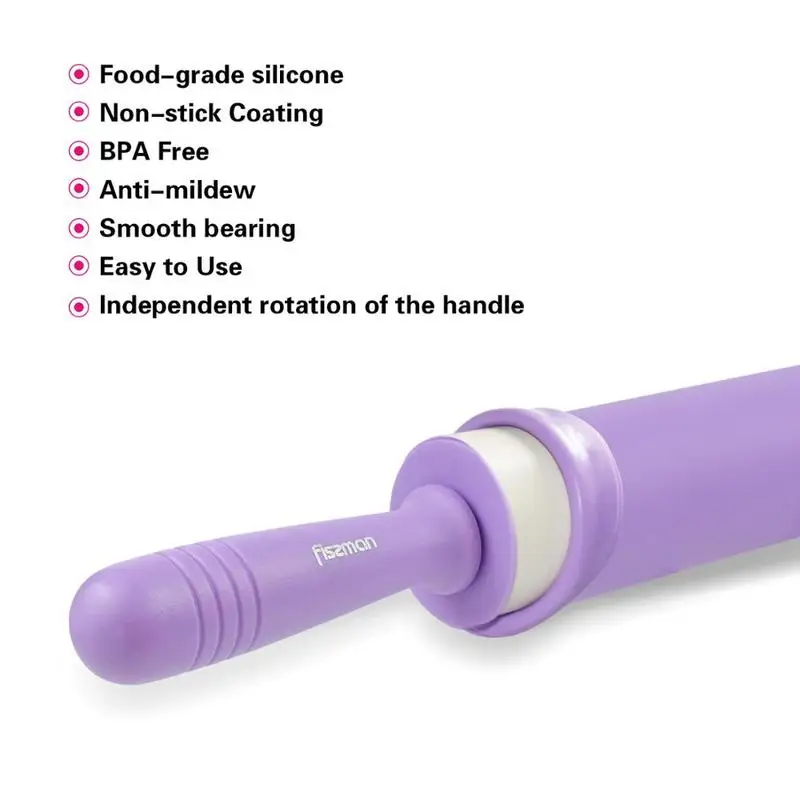 Silicone Rolling Pin Dough Roller with Wooden Handle Kitchen Baking Tool for Fondant Cake Pasta Cookie Dough Bakery Pastry Tools