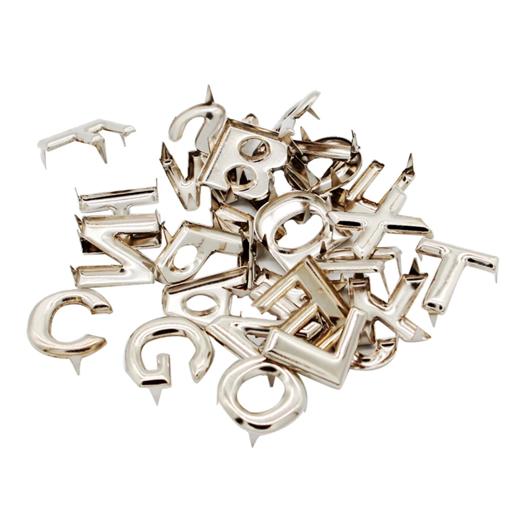 8 Sets Metal Alphabet Letters A - Z Silver Spike Studs Leather Crafts for DIY Shoes Clothes Bags  Decor Rock Punk Accessories