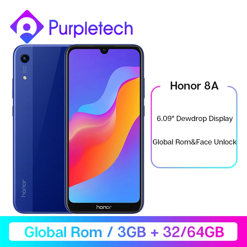  Global Rom Honor 8A Smartphone 6.09''RAM3GB ROM32GB/64GB MTK6765 Octa Core Android 9.0 3020mAh Face