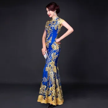 

Luxury Bling Sequins Women Cheongsam Wedding Dress Elegant Full Length Mesh Dress Evening Party Gown Sexy Slim Lady Prom Dress