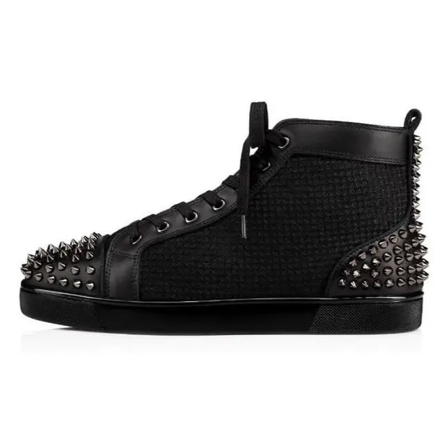 Кроссовки с красной подошвой; Мужская обувь; высокие кроссовки с принтом; sneakers35-46 из лакированной кожи - Цвет: Черный