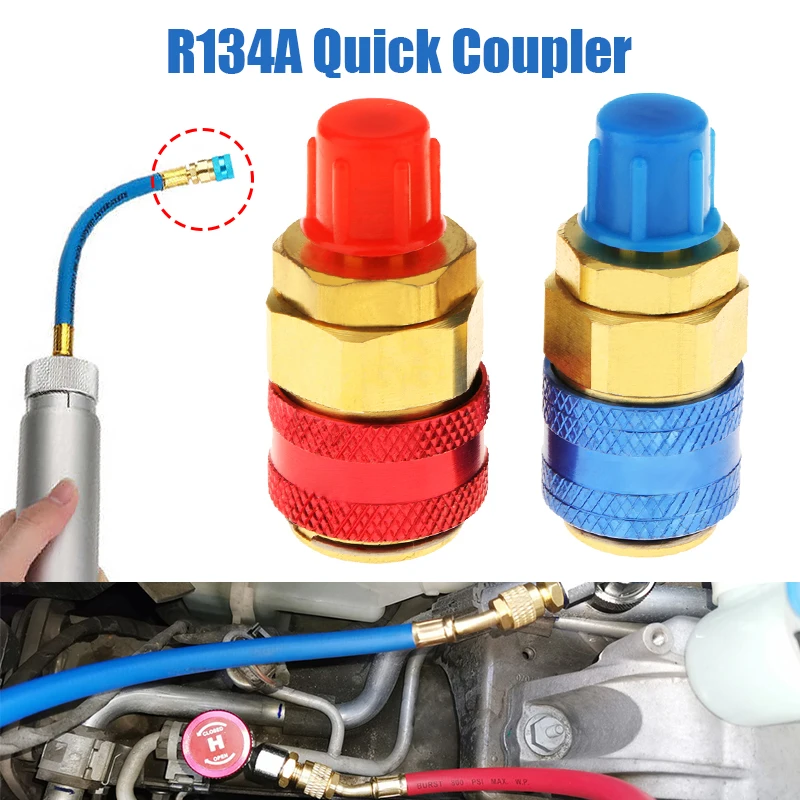 R134A 2Pcs Quick Couplers Adapter Straight Air Conditioning Connector R134A High/Low Pressure Manifold Automotive Accessories 