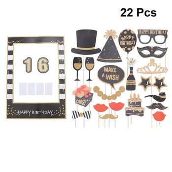 

22pcs Glitter 16th Birthday Party Photo Frame Photobooth Props Glasses Crown Photo Booth Props Set Funny Selfie Prop Supplies