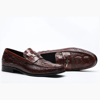 

Casual 2020 Genuine Mens Flats Loafers Comfortable Business Wine Red Black Formal Boat Men British Leather Shoes