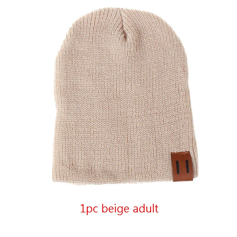 Beige adult Высокое качество, модная Горячая Распродажа, женская, мужская, детская зимняя теплая вязаная шапка, лыжная шапка, детская шапка, Папа, мама, детские шапки - Цвет: Beige adult