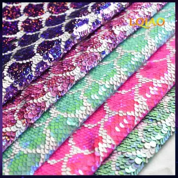 

2019 New Arrivals Sparkly Embroidered Mermaid Reversible Sequin Polyester Fabric for Clothes Wedding Decoration diy craft sewing