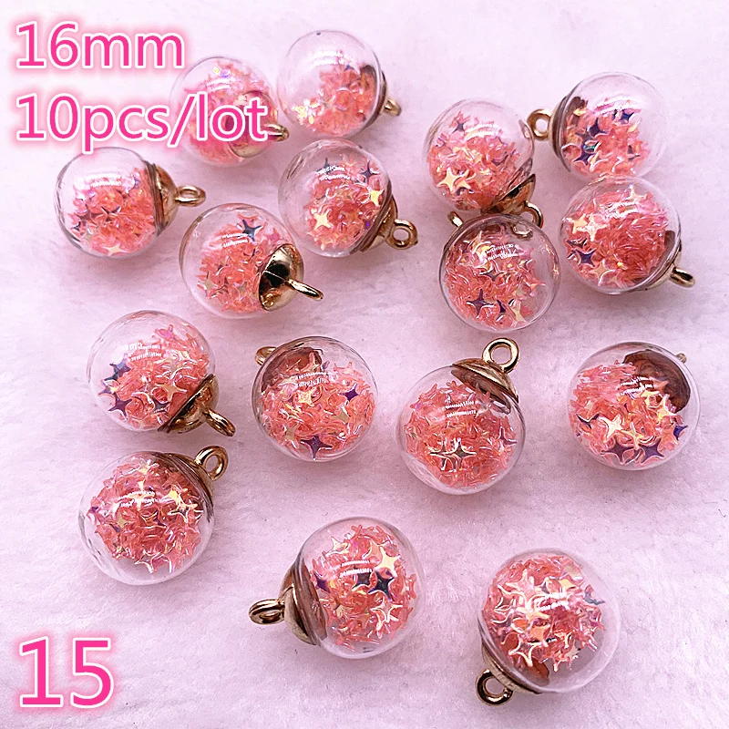 

Wholesale 16mm Colorful Transparent Ball Glass Star/Round Charms Pendant Find Hair Accessories Jewelry Charms Earring #15