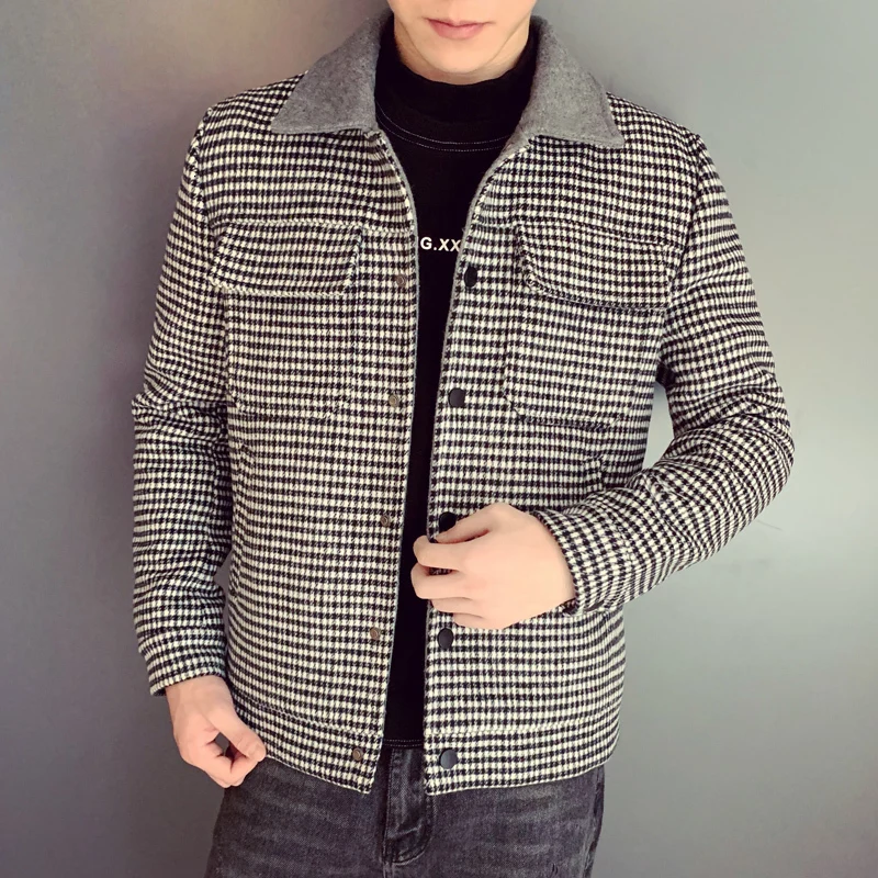 Autumn Winter Overcoat Woolen Coat Gray Coffee Plaid Smart Casual Mens Wool Coat England Middle Long Coats Jackets Slim Fit Male Autumn Winter Overcoat Woolen Coat Gray Coffee Plaid Smart Casual Mens Wool Coat England Middle Long Coats Jackets Slim Fit Male