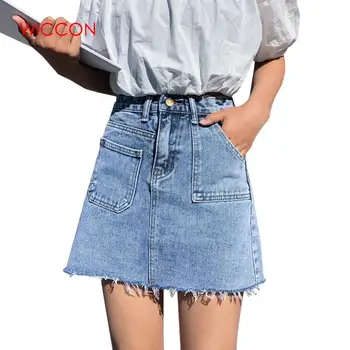 

Mini Denim Skirt 2020 Spring Summer New Bodycon Women Skirt Basic Women Casual Jeans Skirt High Waist Saias Blue Pockets