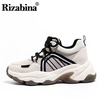 

RIZABINA Mixed Colors Fashion Women Genuine Leather Sneakers Thick Bottom Shoes Woman Club Leisure Classics Footwear Size 35-41