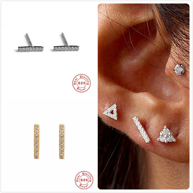 925 пробы, серебряные серьги для женщин, золотистые серьги с цирконами, хрящи для девушек, костяные серьги для ушей, женские, для вечеринки, минимализм, aretes R5