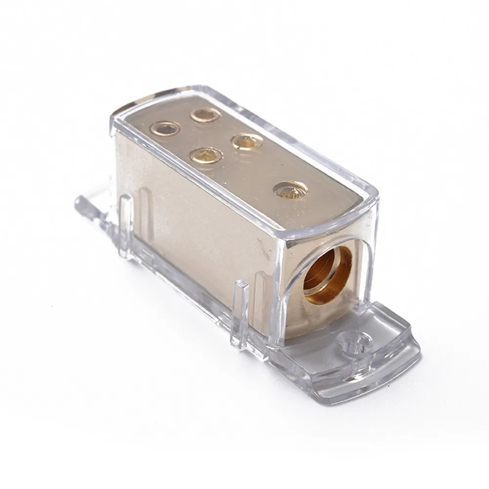 

4-Way CarAudio Stereo Amp Power/Ground Cable Splitter Distribution Block 4ga Gold-plated Material With Transparent Plastic Case