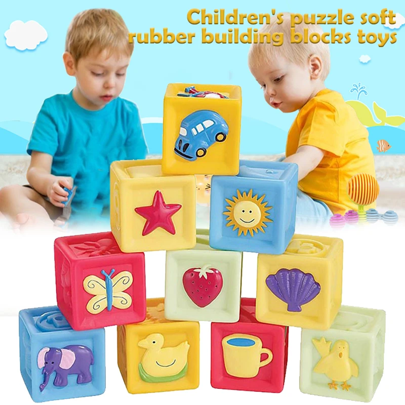 

Baby Grasp Sensory Building Blocks Soft Ball Kid Bath Toy 3D Infants Rubber Teether Silicone Squeeze Toys for Toddler 1 2 3 Year