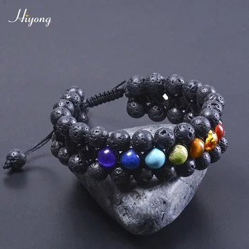 

HIYONG 7 Chakra Bracelet Natural Lava Rock Stone Beads Bracelets Three-layer Oil Diffuser Bracelet Women Men Yoga Jewelry Gift