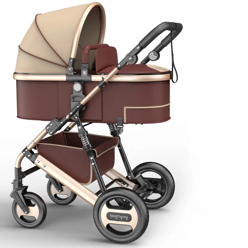 

High Landscape Baby Stroller 3 in 1 Shock Absorption Suspension Pink Stroller Reversible Portable Baby Trolley Traveling Pram