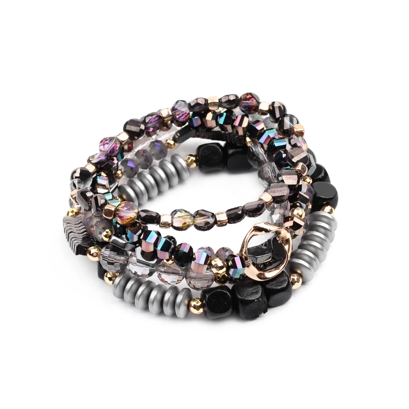 Dainty Ethnic Jewelry Boho Crystal Abalone Shells Charm Bracelets Set Women Geometric Accessory Red Blue Style Bracelet BCSET295 - Окраска металла: BCSET297-2