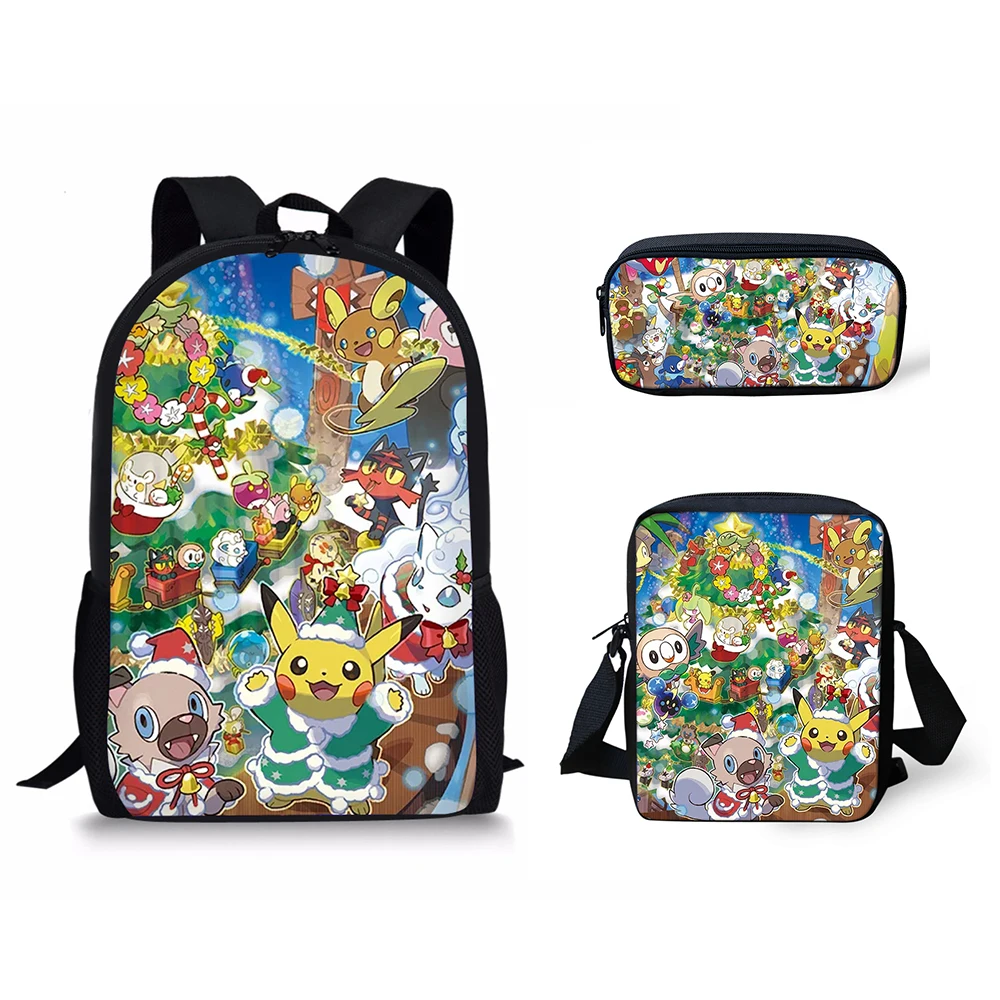 HaoYun 3PCs/Set Children's Backpack Pokemon Anime Prints Pattern School Bags Set Kawaii Pikachu Design Tennagers Book Bags Set