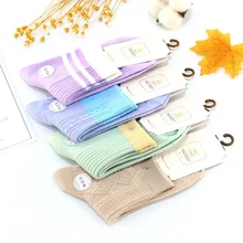 Autumn Winter New Style Cotton Double Needles Comfortable Candy Color Women Solid Color Socks