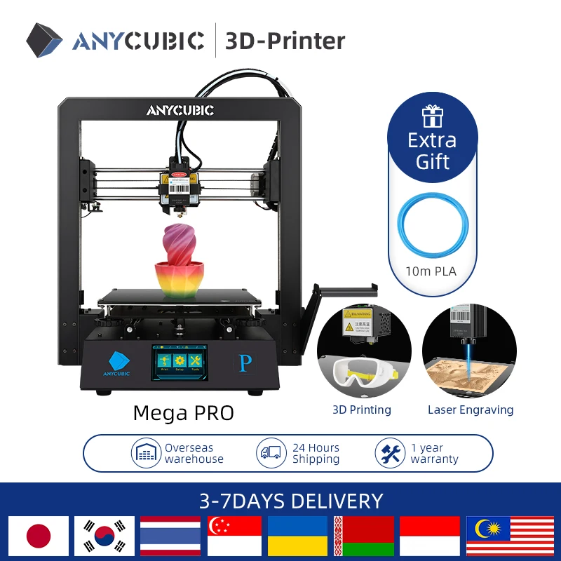 3D принтер ANYCUBIC Mega Pro устройство для лазерной гравировки 2 в 1 сенсорный экран пла