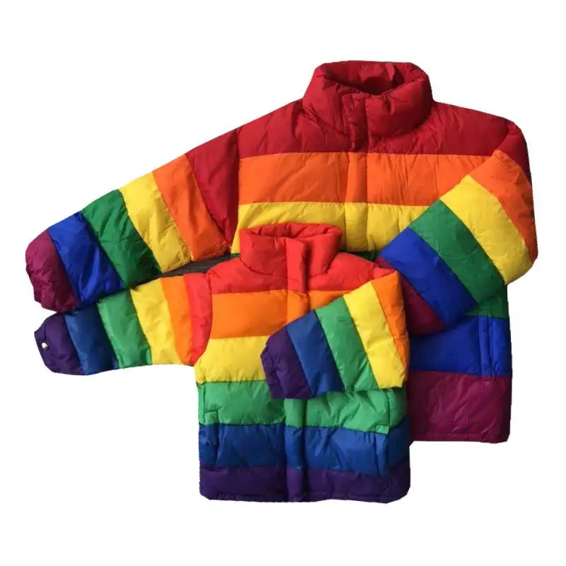 Mother Daughter Coats Mom Girls Cotton Padded Rainbow Jacket Winter Wam Family Look Outfits Clothes J566