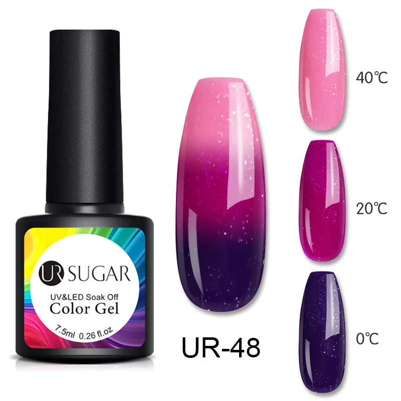 new48 Ur Sugar 7,5 мл термальный блеск замачиваемый УФ-гель голографический лак температура меняющий цвет Лак Гель-лак для ногтей Декор - Цвет: new48