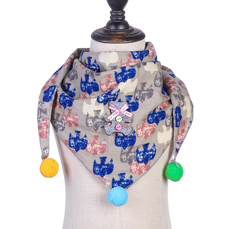 New Spring Autumn Girls Triangle Scarves Cotton and Linen Bibs Boys Girls Scarf Bibs Toddler Children Neck Wear Baby Scarf - Цвет: bird gray