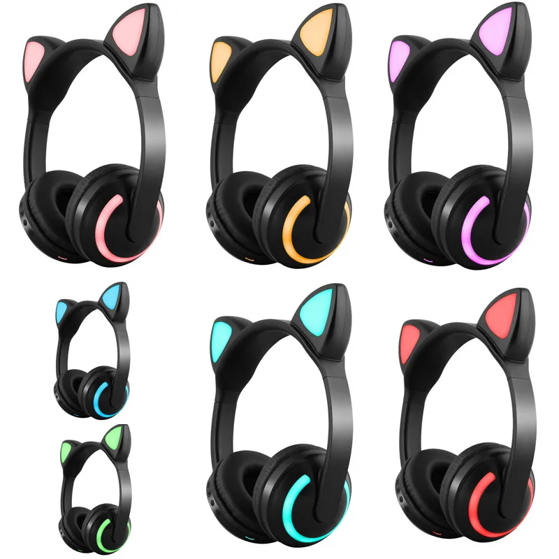 Ouhaobin Bluetooth Headphones Wireless LED Music Lights Earphone Cat Ear Headset For Mobile Phone Built-in Microphone | Электроника