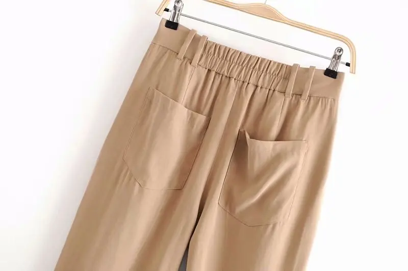 Новые Женские однотонные профессиональные брюки со складками женские эластичные на талии для отдыха карманы Прямые брюки длиной до щиколотки брюки P535