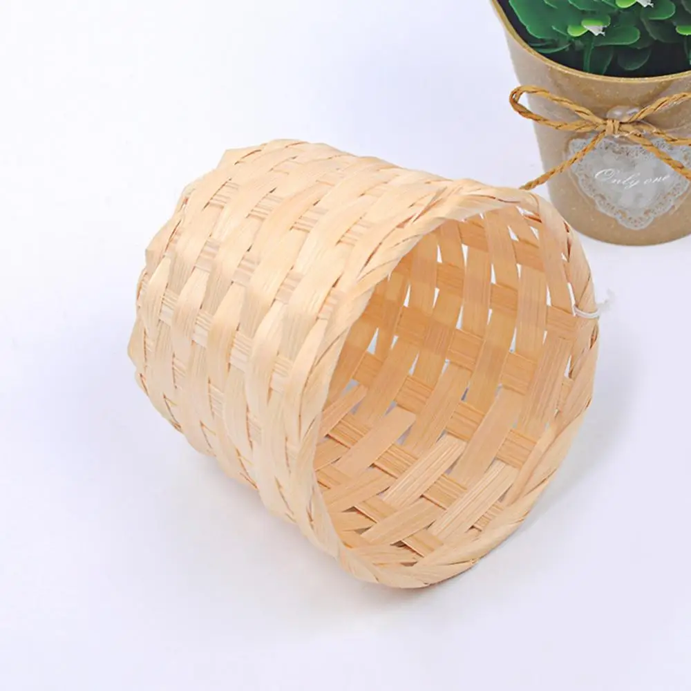 Bamboo Woven Basket Bra Sundries Organizer Rattan Plant Box Desktop Container Pen Holder Storage Organization Garden Flower Pot