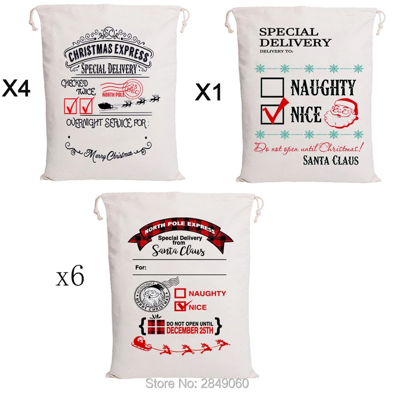 

50pcs Customized Christmas Drawstring Bag Santa Claus Gift Kids Toy Present Wedding Party Decorations Personalized Canvas Bags