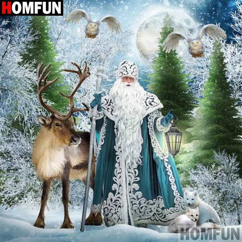 Алмазная живопись HOMFUN вышивка крестиком 5D Санта-Клаус олень лиса домашний декор