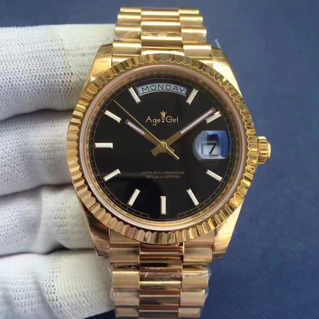 Gold Black Роскошные брендовые новые мужские часы Daydate, золотые, серебристые, черные, синие, автоматические механические часы из нержавеющей стали сапфировые, президент, римские ЧАСЫ 41 мм AAA - Цвет: Gold Black