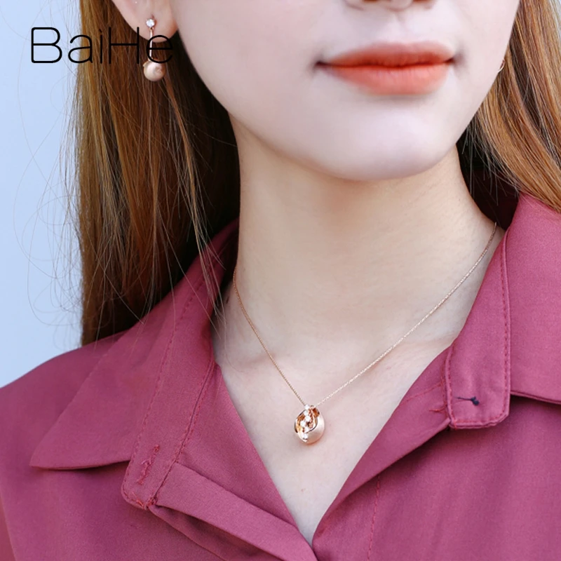 BAIHE Твердые 14 к розовое золото всего 0.20ct H/SI натуральные бриллианты модные свадебные ювелирные изделия красивые капли воды подарок кулон