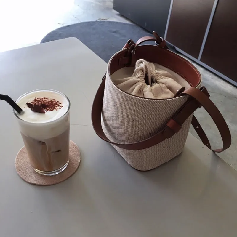 

Ladies bag new large capacity canvas bag beach bucket bag hit color single shoulder diagonal small bag