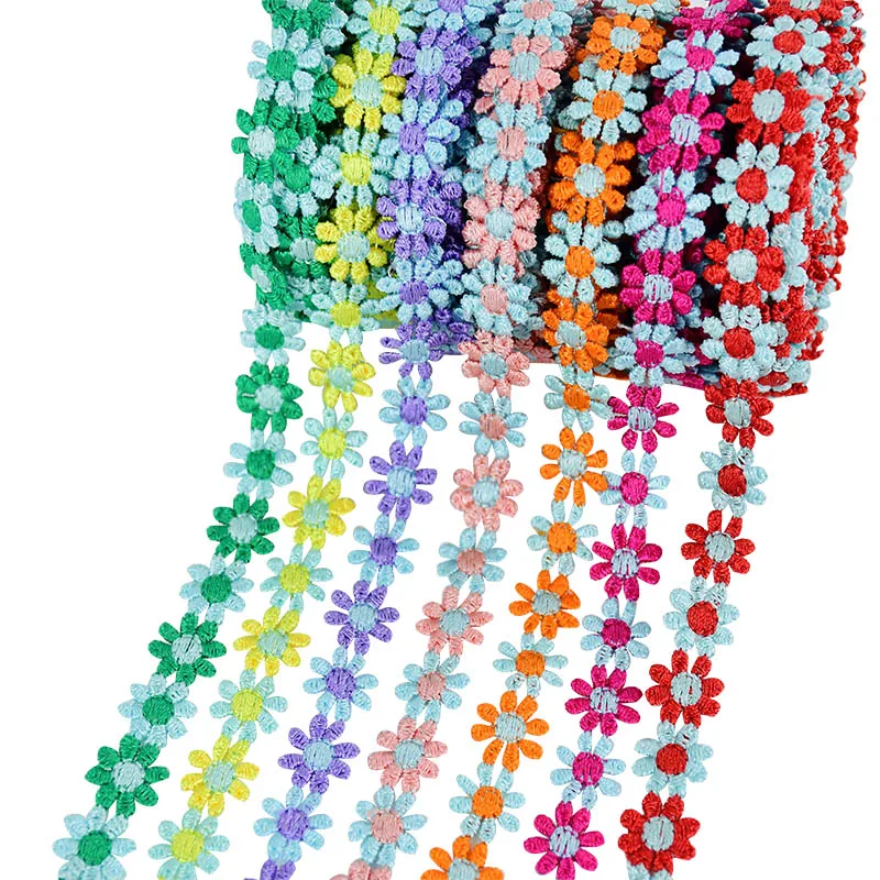Embroidery Small Daisy Ribbon Roll 3Yards 12mm Polyester Flower Lace Fabric Trim For DIY Clothes Sewing Craft Accessories Supply