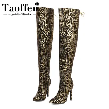 

Taoffen Sexy Thin High Heels Shoes Women Over The Knee Boots Print Pointed Toe Long Boots Women Footwear Plus Size 33-43