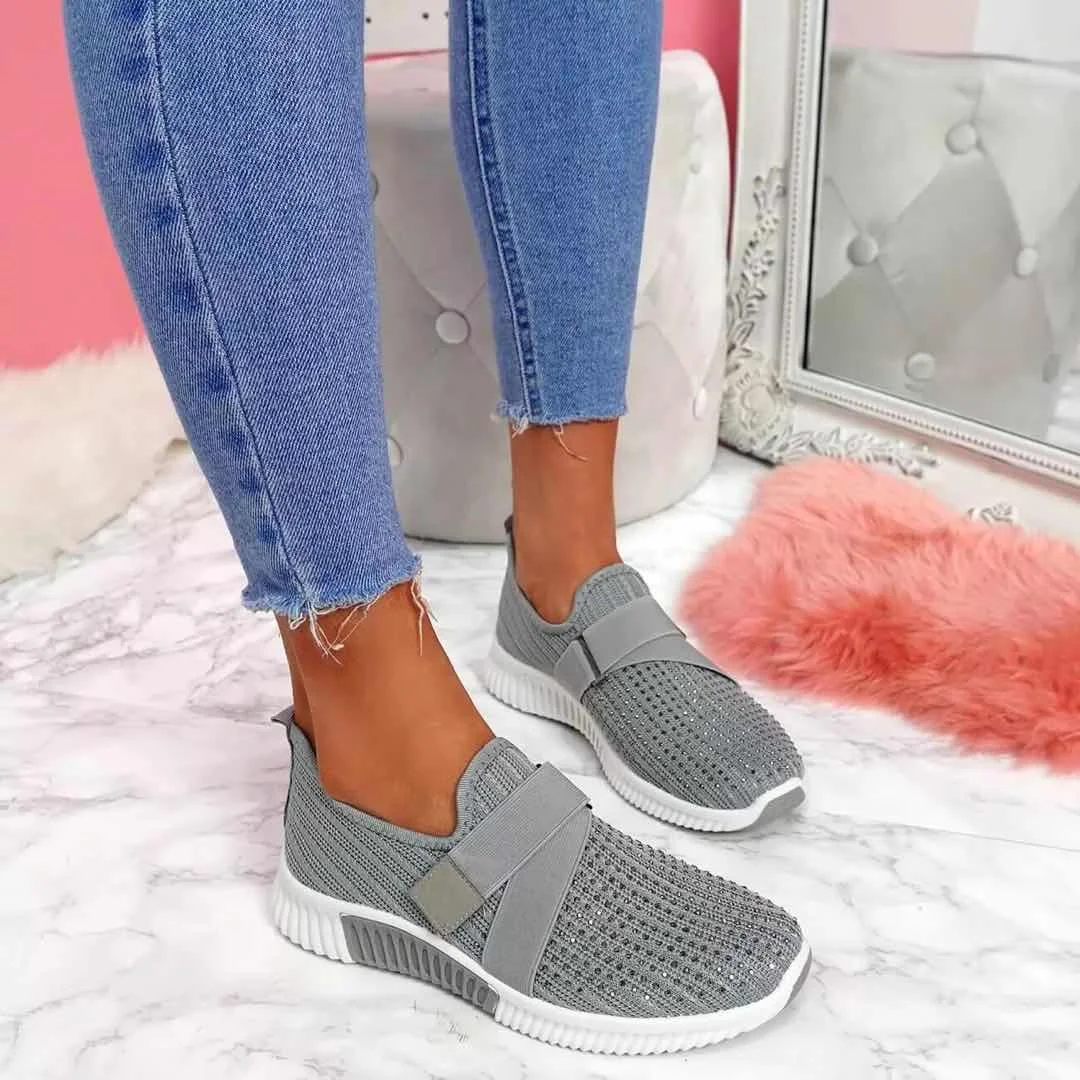 Women Casual Shoes Spring Female Shoes Crystal Solid Mesh Sneakers Plus Size Flats Fashion Ladies Sport Shoes Vulcanized Shoes