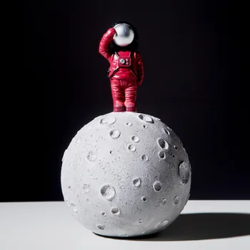 

Nordic Red Astronaut moon Piggy Bank Money Saving Box Resin Home Decor Accessories Crafts Children's Toys Gift