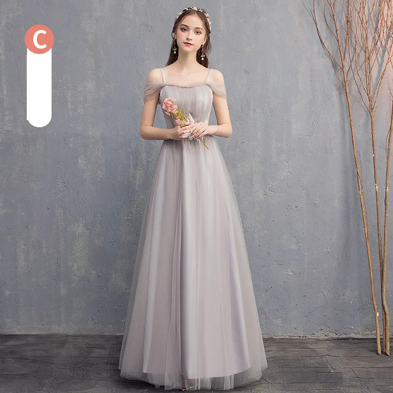 Long Gray C Style KAUNISSINA платья подружки невесты вырез сердечком А-силуэта с v-образным вырезом длинное платье средней длины для свадьбы элегантное платье Vestido для женщин 12 стилей - Цвет: Long Gray C Style