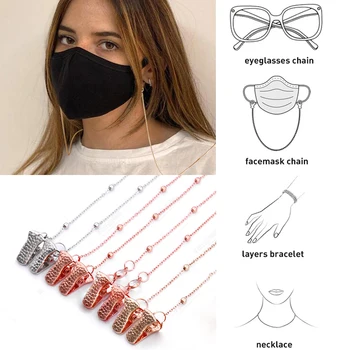 

Fashion Women Solid Color Metal Eyeglass Chains Sunglasses Necklace Beaded Glasses Chain With Clip Eyewears Cord Strap Rope