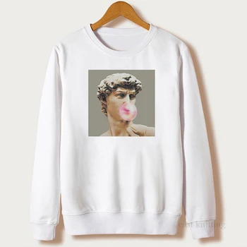 

Funny Sculpture Graphic Sweatshirts Women Spoof Bubble Gum Print Hoodies Autumn Winter Casual Pullover O-Neck Woman Harajuku Top