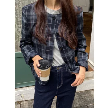 

Pattern Crew Neck Suit Jacket Short Short-height Female 2020 Autumn New Style Korean-style Graceful Blazer