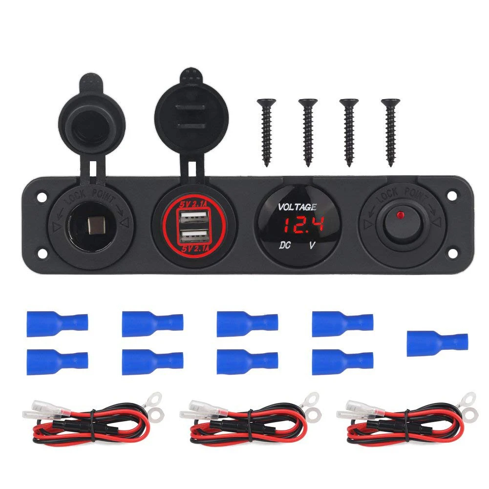 DIY 4 в 1 панель 4.2A Dual Usb зарядное устройство прикуриватель вольтметр 60 см кабель для автомобиля лодки прицепа транспортных средств грузовика яхты - Название цвета: Красный