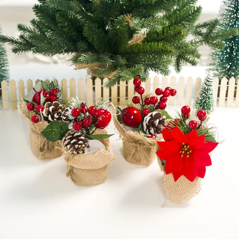 

6 Inch Mini Artificial Christmas Tree With Berries And Pine Cone Decorations Holiday Tabletop Christmas Tree Potted Ornament